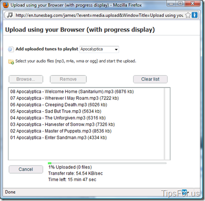TunesBag - Browser Uploader