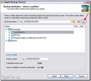 Paragon Drive Backup Express - Backup Destination