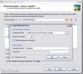 Paragon Drive Backup Express - Map Network Drive