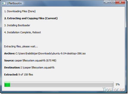 UNetbootin - Extracting