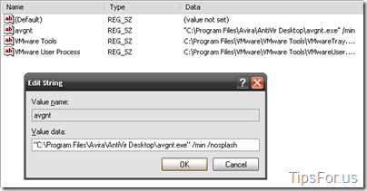 Registry Editor - editing avgnt