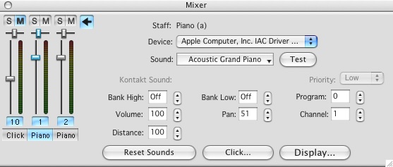 Sibelius Mixer Window