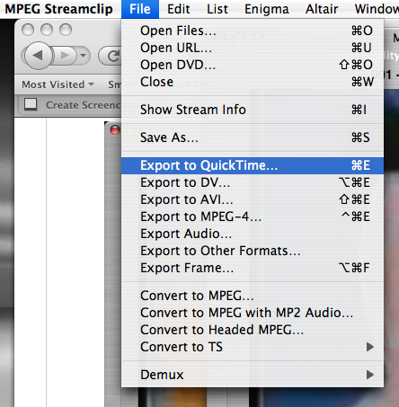 MPEG Streamclip - File Menu