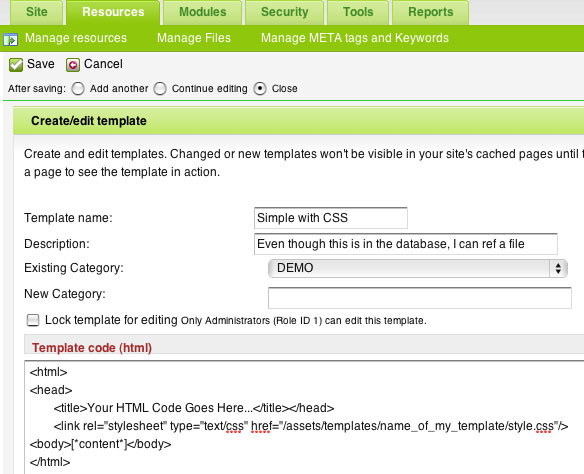 You upload the template code to the database, but it still can reference files on the webserver